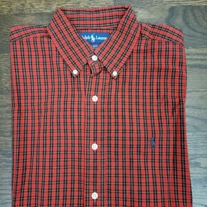 Ralph Lauren Blake Button Down Shirt Mens L Red Black Plaid Tartan Long Sleeve